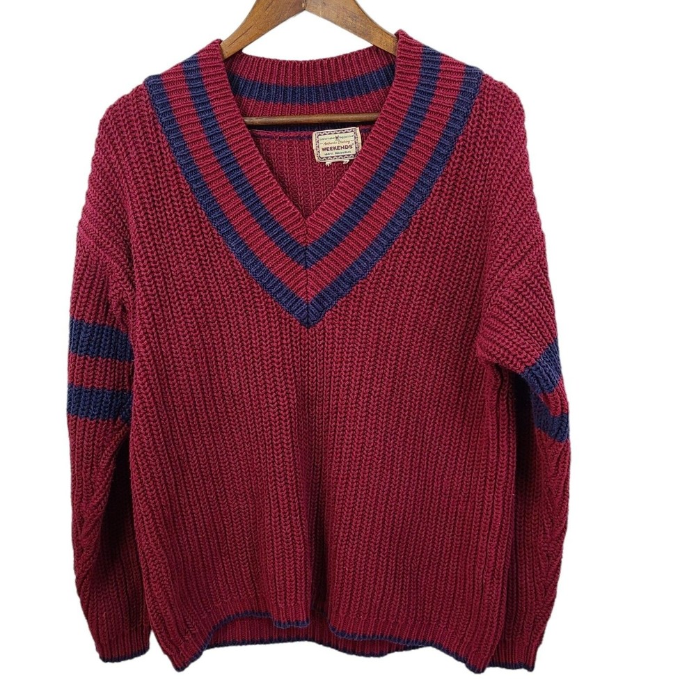 Weekend Knit V Neck Striped Sweater Womens